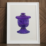 Purple Sugar Bowl with Cover - Janet Riza Decorative Art Print / Canvas Vibrant Purple Glass Jar Lid Intricate Diamond-cut Patterns Sugar