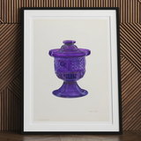Purple Sugar Bowl with Cover - Janet Riza Decorative Art Print, Purple Decorative Glass Candy Dish Lid Pedestal Base
