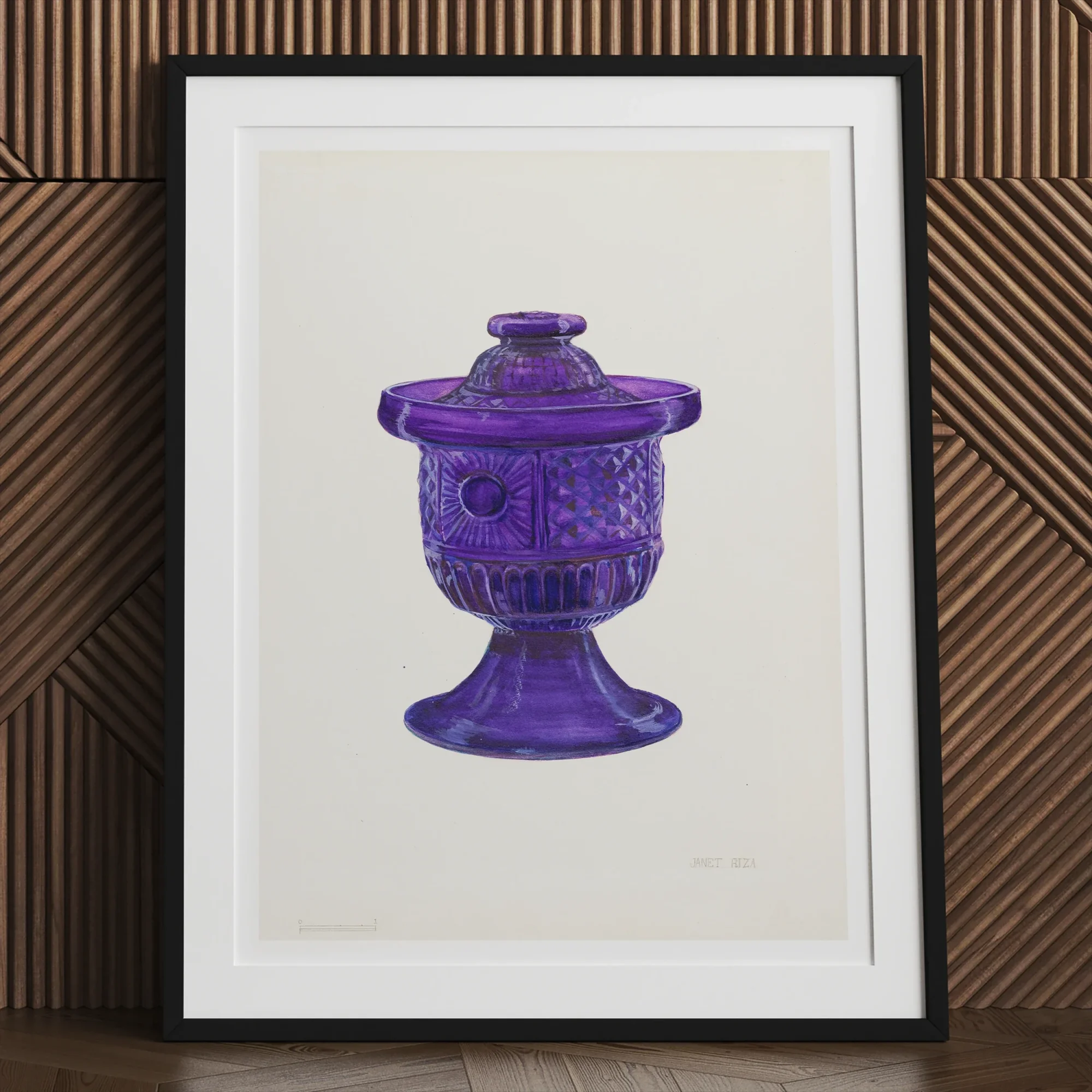 Purple Sugar Bowl with Cover - Janet Riza Decorative Art Print, Purple Decorative Glass Candy Dish Lid Pedestal Base