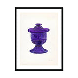 Purple Sugar Bowl with Cover - Janet Riza Decorative Art Print, Purple Glass Candy Dish Decorative Pattern Pedestal Base