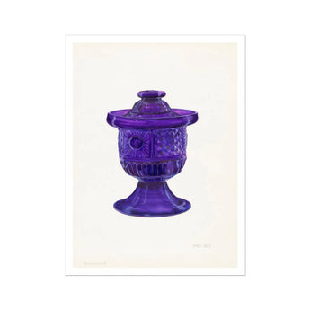 Purple Sugar Bowl with Cover - Janet Riza Decorative Art Print, Purple Glass Candy Dish Pedestal Base Decorative Diamond
