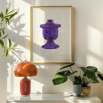 Purple Sugar Bowl with Cover - Janet Riza Decorative Art Print, Purple Decorative Urn Vase Depicted Framed Artwork