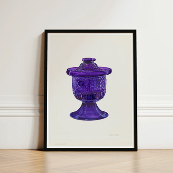 Purple Sugar Bowl with Cover - Janet Riza Decorative Art Print / Canvas Vibrant Glass Jar Lid Intricate Embossed Patterns, Bygone Era Prints