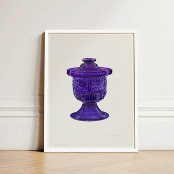 Purple Sugar Bowl with Cover - Janet Riza Decorative Art Print / Canvas Vibrant Glass Jar Lid Intricate Embossed Patterns, Bygone Era Prints