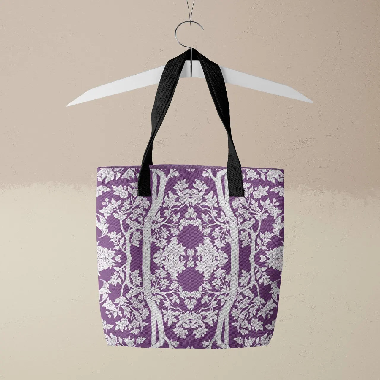 Aviary Tote - Purple Finch - Heavy Duty Reusable Grocery Bag Black Handles Bags