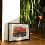 Purse - Eleanor Alexander 1930s Fashion Art Print, Framed Watercolor Painting Decorative Red Blue Floral Purse