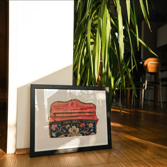 Purse - Eleanor Alexander 1930s Fashion Art Print, Framed Watercolor Painting Decorative Red Blue Floral Purse