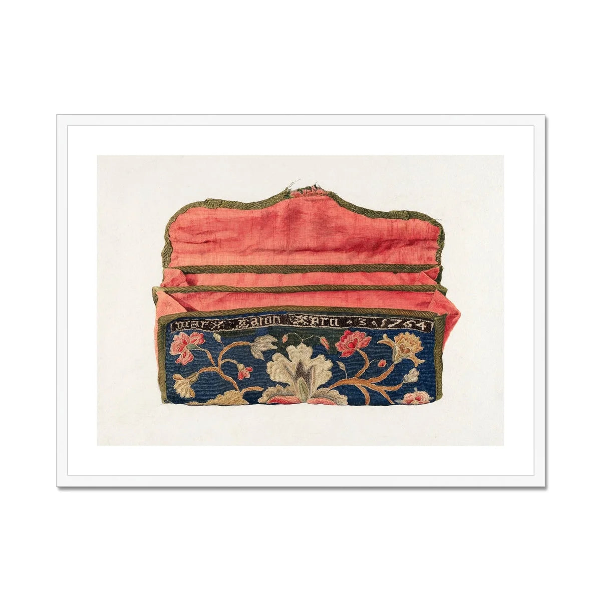 Purse - Eleanor Alexander 1930s Fashion Art Print, Vintage Embroidered Fabric Wallet Clutch Floral Designs Pink