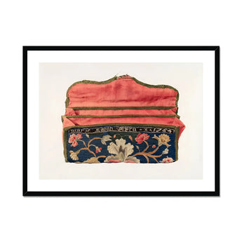 Purse - Eleanor Alexander 1930s Fashion Art Print, Vintage Embroidered Wallet Clutch Floral Designs Pink Interior