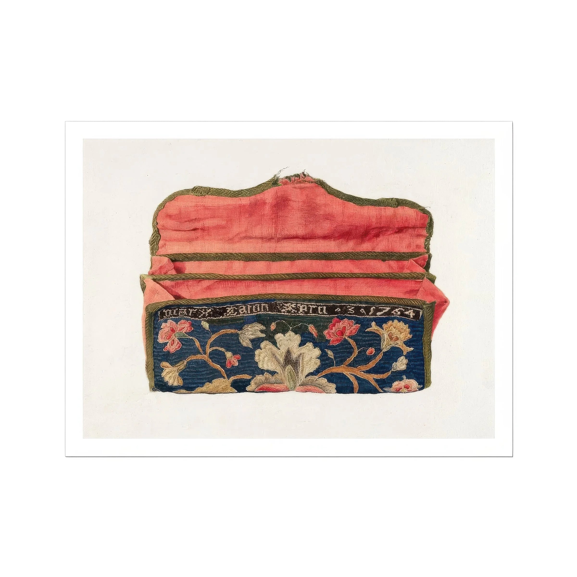 Purse - Eleanor Alexander 1930s Fashion Art Print, Vintage Embroidered Wallet Clutch Floral Designs Coral-colored