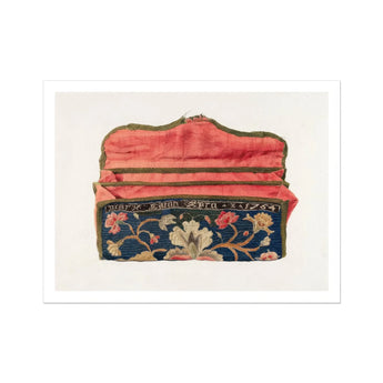 Purse - Eleanor Alexander 1930s Fashion Art Print, Vintage Embroidered Wallet Clutch Floral Designs Coral-colored Interior