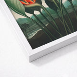 Queen Plant - Robert John Thornton Floral Art Print / Canvas White-framed Tropical Poster Vibrant Orange Green Bird Paradise, Plant’s Regal