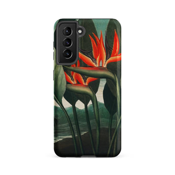 Queen Plant - Robert John Thornton Samsung Case, Galaxy S21 Fe / Matte, Black Smartphone Case Adorned Vibrant Bird Paradise Flower