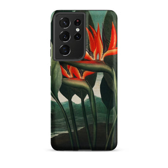 Queen Plant - Robert John Thornton Samsung Case, Galaxy S21 Ultra / Matte, Black Smartphone Case Vibrant Bird Paradise Floral Design