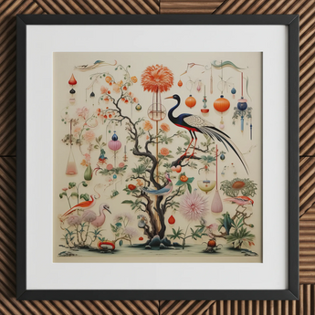 Queer Menagerie Pt 1 - Impression d'art de taxonomie d'oiseau extraterrestre, 12x12'' / 31x31cm / Cadre noir / Passe-partout 2'', Affiches Impressions & Œuvres Visuelles, Toby