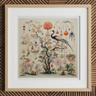Queer Menagerie Pt 1 - Alien Bird Taxonomy Art Print, 12x12’’ / 31x31cm / Natural Frame, Framed Traditional Chinoiserie-style Painting