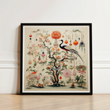 Framed Artwork Detailed Illustration Tree Ornate Blossoms Birds Captivating Queer Menagerie, Alien Gay Bird, Taxonomy