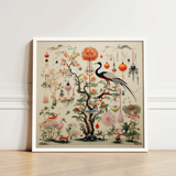Framed Artwork Detailed Ornate Illustration Central Tree Blossoms Captivating Queer Menagerie, Alien Gay Bird, Taxonomy