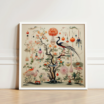 Framed Artwork Detailed Ornate Illustration Central Tree Blossoms Captivating Queer Menagerie, Alien Gay Bird, Taxonomy