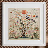 Queer Menagerie Pt 1 - Alien Bird Taxonomy Art Print / Canvas Framed Artwork Central Ornate Tree Vibrant Blossoms Birds Captivating Queer