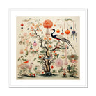 Queer Menagerie Pt 1 Alien Bird Taxonomy Art Print, Decorative Asian Style Illustration Twisted Tree Lanterns Long Tailed Bird