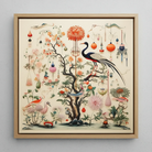 Queer Menagerie Pt 1 - Alien Bird Taxonomy Framed Canvas, 12x12’’ / 31x31cm / Natural Floating Frame, Framed Print Intricate