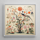 Queer Menagerie Pt 1 - Alien Bird Taxonomy Framed Canvas, 12’’x12’’ / White Floating Frame, Ornate Botanical Avian Artwork