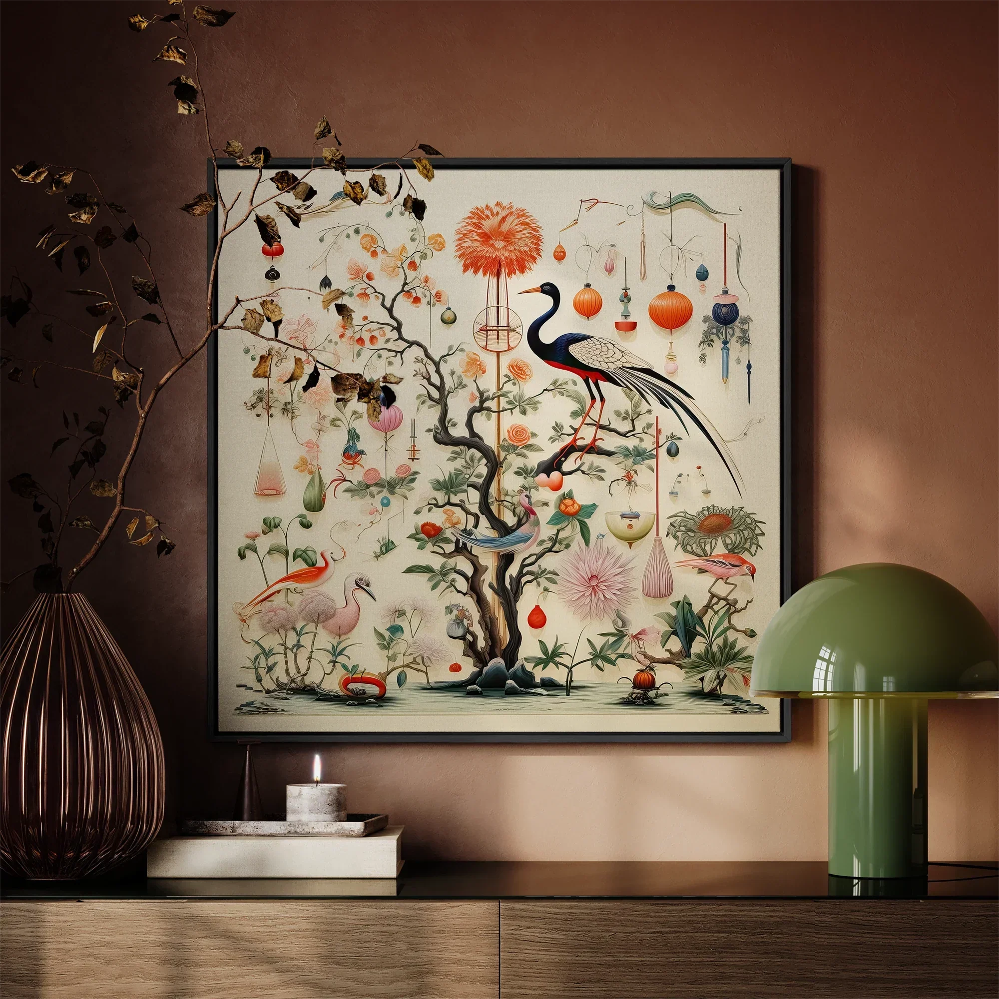 Queer Menagerie Pt 1 - Alien Bird Taxonomy Framed Canvas, Framed Botanical Bird Artwork