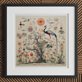 Queer Menagerie Pt 2 - Alien Bird Taxonomy Art Print, 12x12’’ / 31x31cm / Black Frame / 2’’ Matboard, Framed Botanical Illustration Central