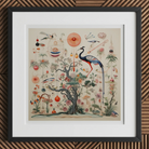 Queer Menagerie Pt 2 - Alien Bird Taxonomy Art Print, 12x12’’ / 31x31cm / Black Frame, Framed Botanical Illustration Central Tree Colorful