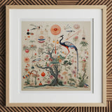 Queer Menagerie Pt 2 - Alien Bird Taxonomy Art Print, 12x12’’ / 31x31cm / Natural Frame / 2’’ Matboard, Framed Artwork Natural Wood Frame