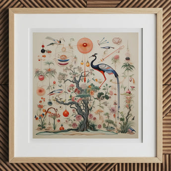 Queer Menagerie Pt 2 - Alien Bird Taxonomy Art Print, 12x12’’ / 31x31cm / Natural Frame / 2’’ Matboard, Framed Artwork Natural Wood Frame
