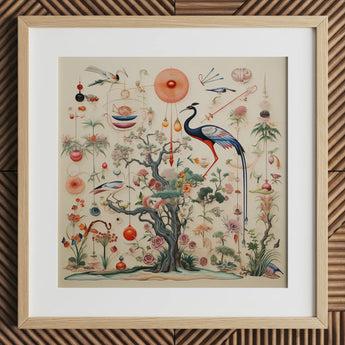 Queer Menagerie Pt 2 - Impression d'art sur la taxonomie des oiseaux extraterrestres, 12x12’’ / 31x31cm / Cadre naturel / Passe-partout de 2’’, Affiches Impressions & Œuvres Visuelles,