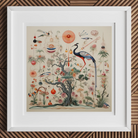 Queer Menagerie Pt 2 - Alien Bird Taxonomy Art Print, 12x12’’ / 31x31cm / White Frame, Framed Print Vibrant Chinoiserie-style Illustration