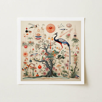 Queer Menagerie Pt 2 - Alien Bird Taxonomy Art Print / Canvas Framed Artwork Whimsical Detailed Illustration Central Tree Intricate,
