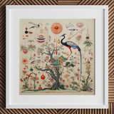 Queer Menagerie Pt 2 - Alien Bird Taxonomy Art Print / Canvas Framed Botanical Avian Illustration Central Blue-and-black Crane Long Queer