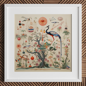 Queer Menagerie Pt 2 - Alien Bird Taxonomy Art Print / Canvas Framed Botanical Avian Illustration Central Blue-and-black Crane Long Queer