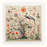 Queer Menagerie Pt 2 - Alien Bird Taxonomy Art Print / Canvas Intricate Illustration Central Tree Surrounded Diverse Flora Fauna Queer