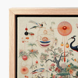 Framed Artwork Detailed Colorful Illustration Birds Floral Elements Queer Menagerie, Extraterrestrial Zoology Meets, Alien Gay Bird