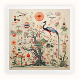 Queer Menagerie Pt 2 - Alien Bird Taxonomy Art Print, Intricate Illustration Central Tree Surrounded Diverse Flora Fauna