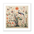 Queer Menagerie Pt 2 - Alien Bird Taxonomy Art Print, Whimsical Garden Scene Peacock Among Plants Lanterns Decorative