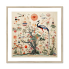 Queer Menagerie Pt 2 - Alien Bird Taxonomy Art Print, Whimsical Illustration Peacock Garden Filled Decorative Lanterns Flowers