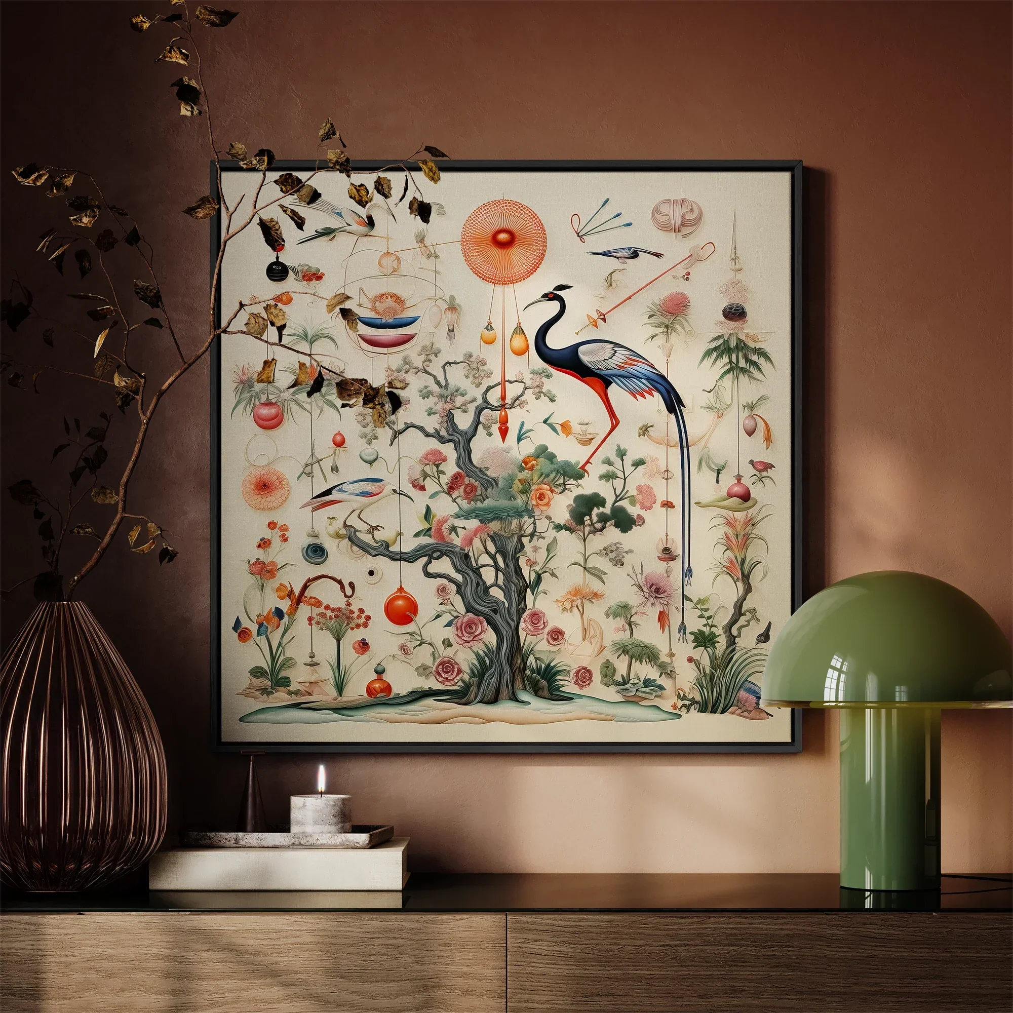 Queer Menagerie Pt 2 - Alien Bird Taxonomy Framed Canvas, Framed Botanical Avian Art Print