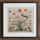 Queer Menagerie Pt 3 - Alien Bird Taxonomy Art Print, 12x12’’ / 31x31cm / Black Frame, Framed Chinoiserie Artwork Birds Tree Celestial