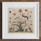 Queer Menagerie Pt 3 - Alien Bird Taxonomy Art Print, 12x12’’ / 31x31cm / White Frame, Framed Wall Art Print Intricate Illustration Birds