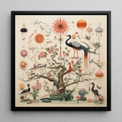 Queer Menagerie Pt 3 - Alien Bird Taxonomy Framed Canvas, 12’’x12’’ / Black Floating Frame, Framed Oriental Bird Floral Art
