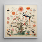 Queer Menagerie Pt 3 Alien Bird Taxonomy Framed Canvas, 12’’x12’’ / White Floating Frame, Framed Oriental Style Bird Floral Art