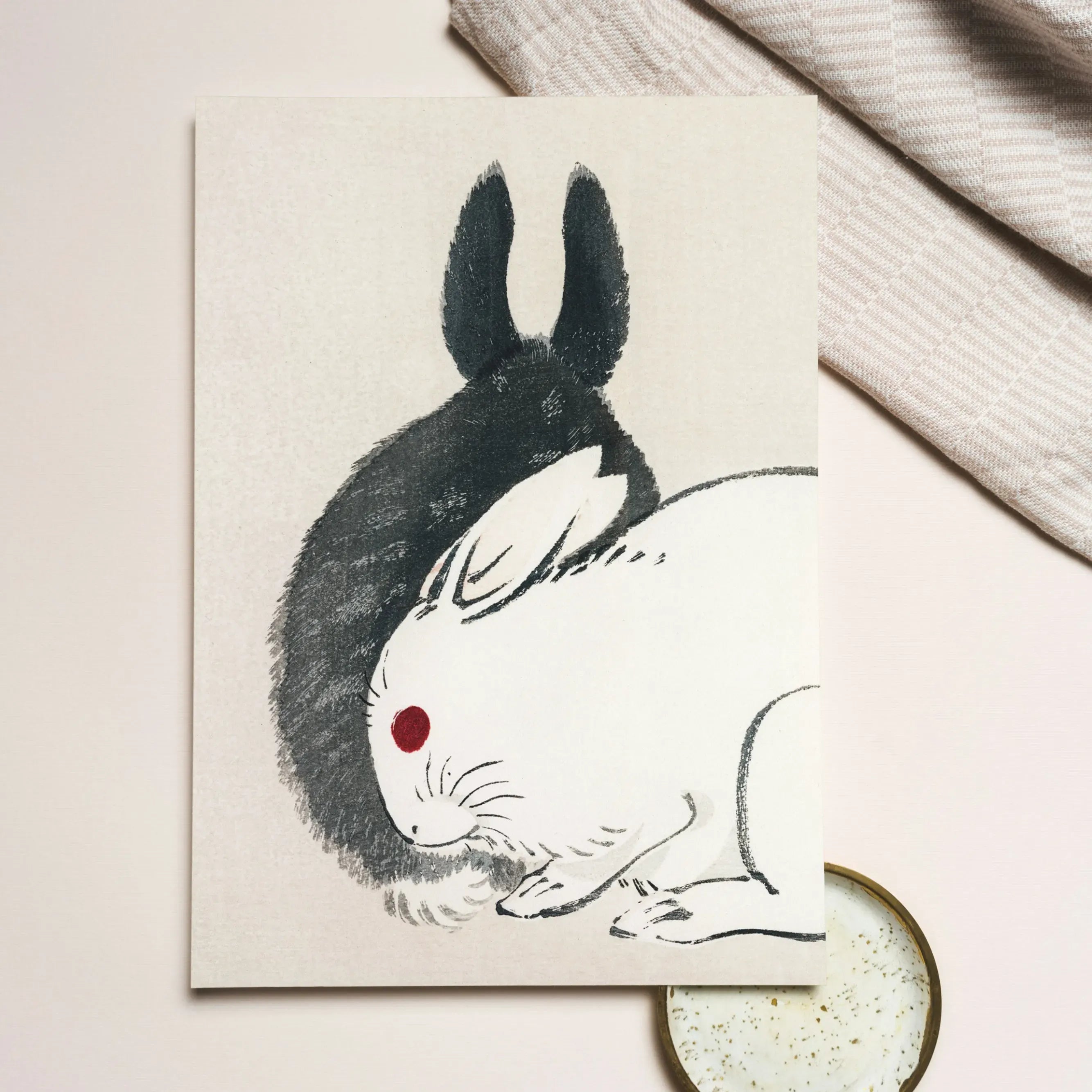 Rabbits - Black And White Meiji Art Greeting Card - Kōno Bairei - A5 Portrait / 1 Card - Greeting & Note Cards