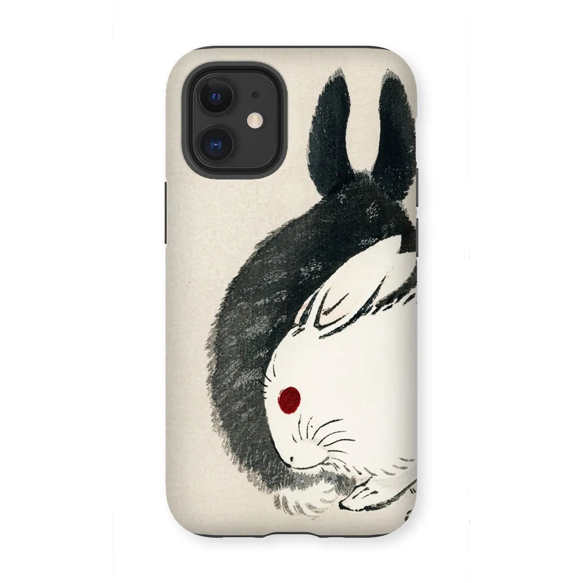 Rabbits - Black And White Meiji Art Phone Case - Kōno Bairei - Iphone 12 Mini / Matte - Mobile Phone Cases - Aesthetic