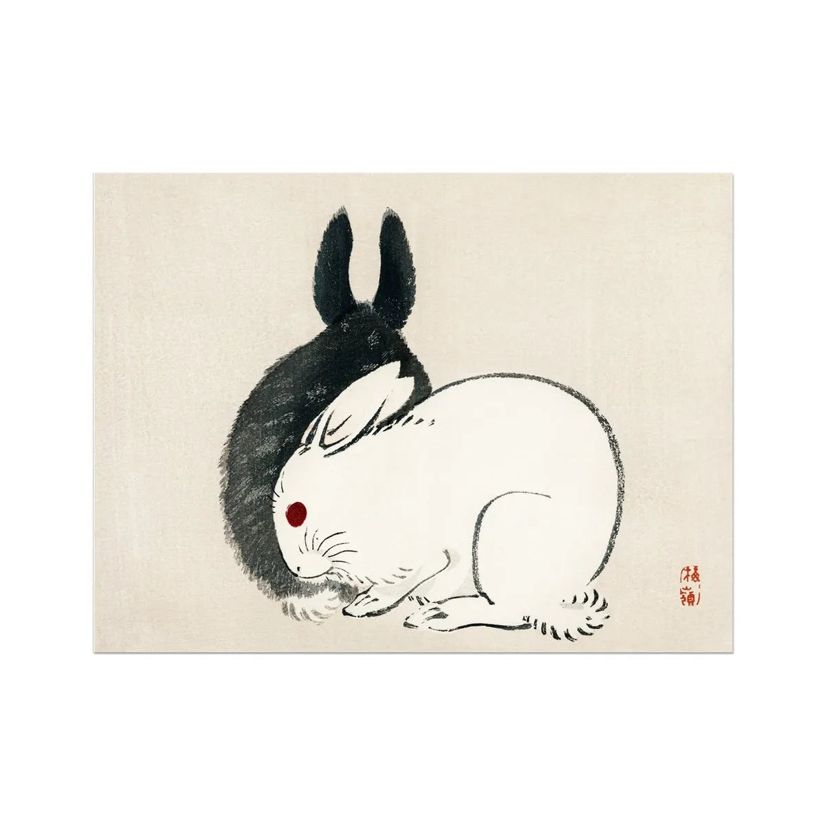 Rabbits - Black And White Meiji Art Print - Kōno Bairei - Posters Prints & Visual Artwork - Aesthetic Art